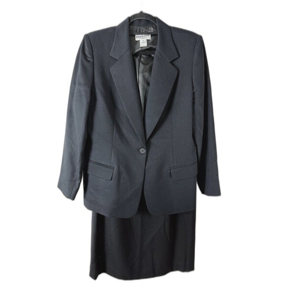 Vintage Pendleton Wool Skirt Suit Set - Black Wool Suit 10 - Picture 1 of 12